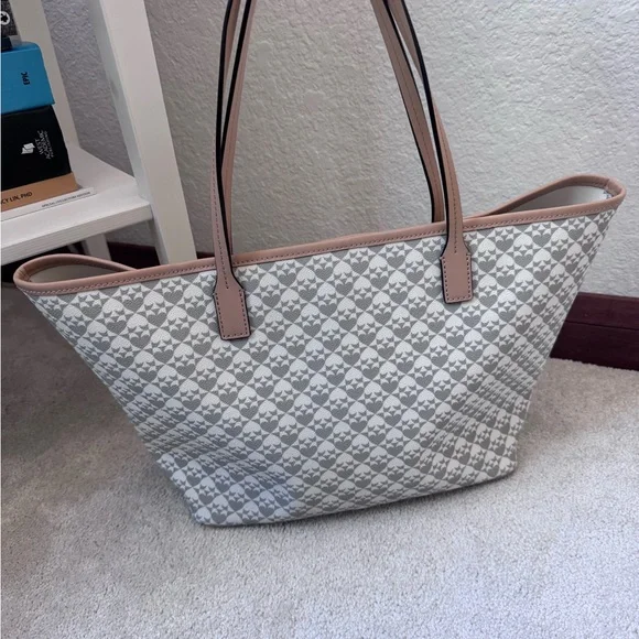 Kate Spade Gray White and Tan Patterned Tote Bag Purse - Picture 2 of 10